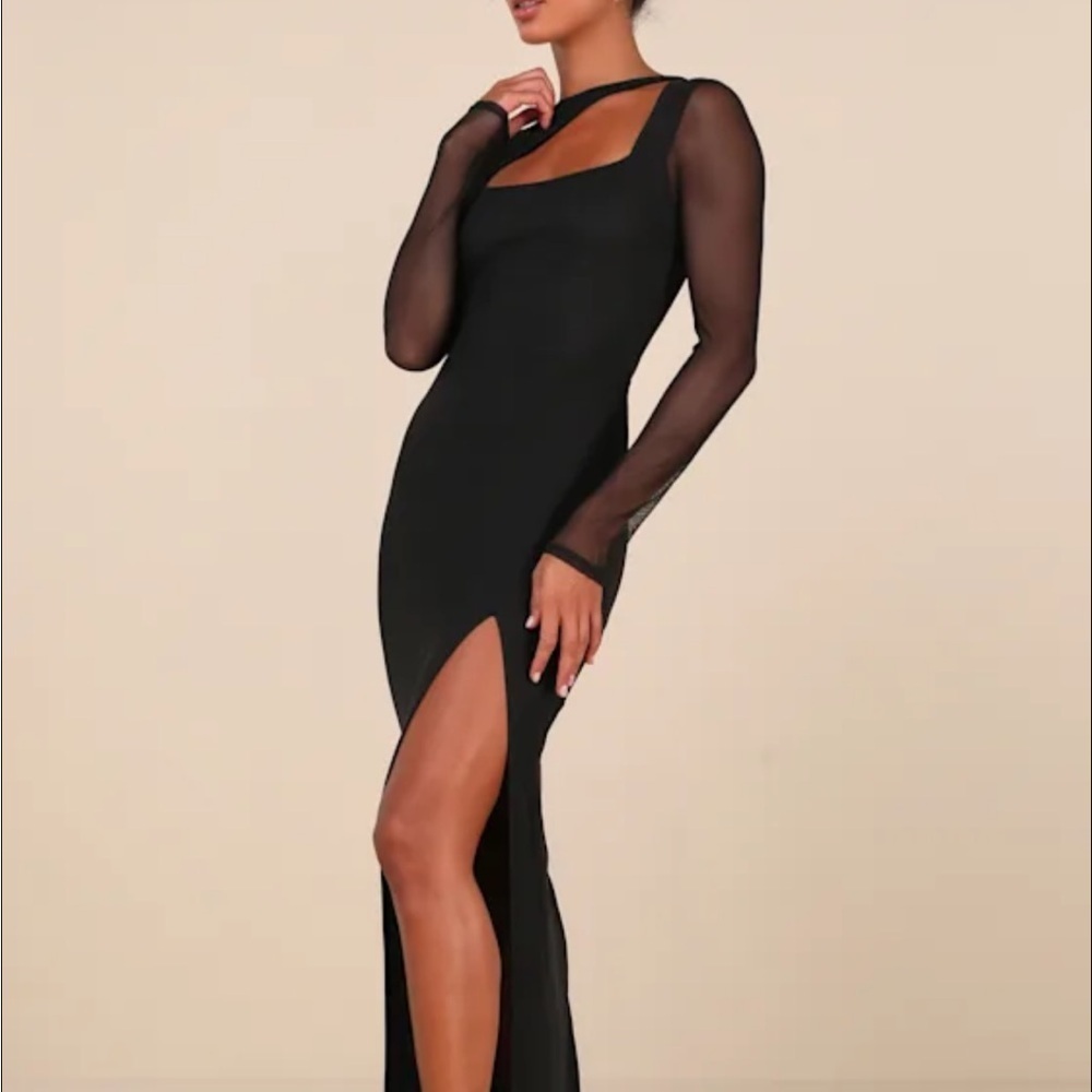 Lulu's Remarkable Attitude Black Mes Asymmetrical Cutout Maxi Dress